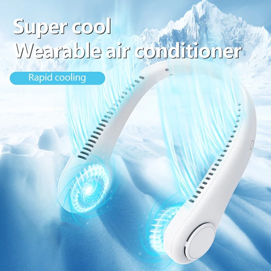 2024  New Mini Neck Mounted Fan Portable Bladeless Neck Rechargeable Air Cooler 3 Speed Mini Summer Sports Fan Outdoor
